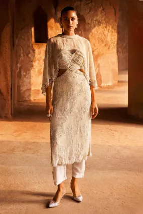 Ecru Straight Kurta and Cape Set