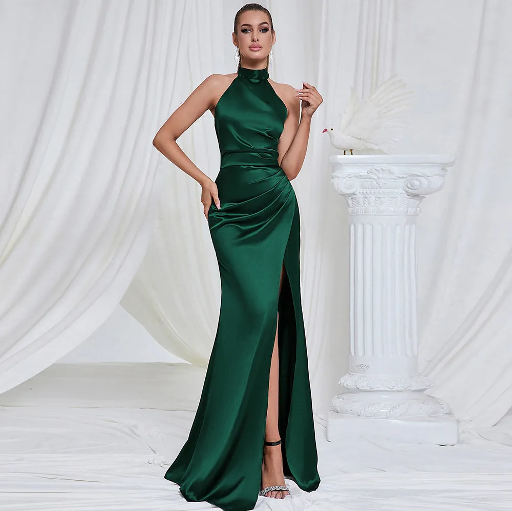 Elegant Slim Fit Halter Backless Slit Formal Dress