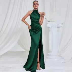 Elegant Slim Fit Halter Backless Slit Formal Dress