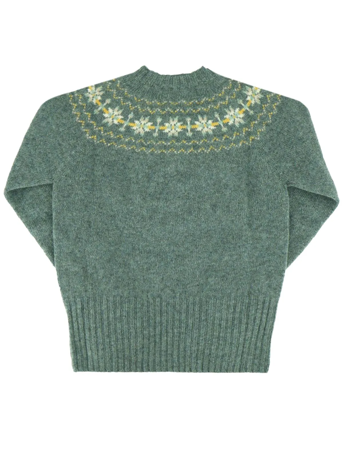 Fairisle 40s Style Pure Scottish Wool Jumper in Graphite Green