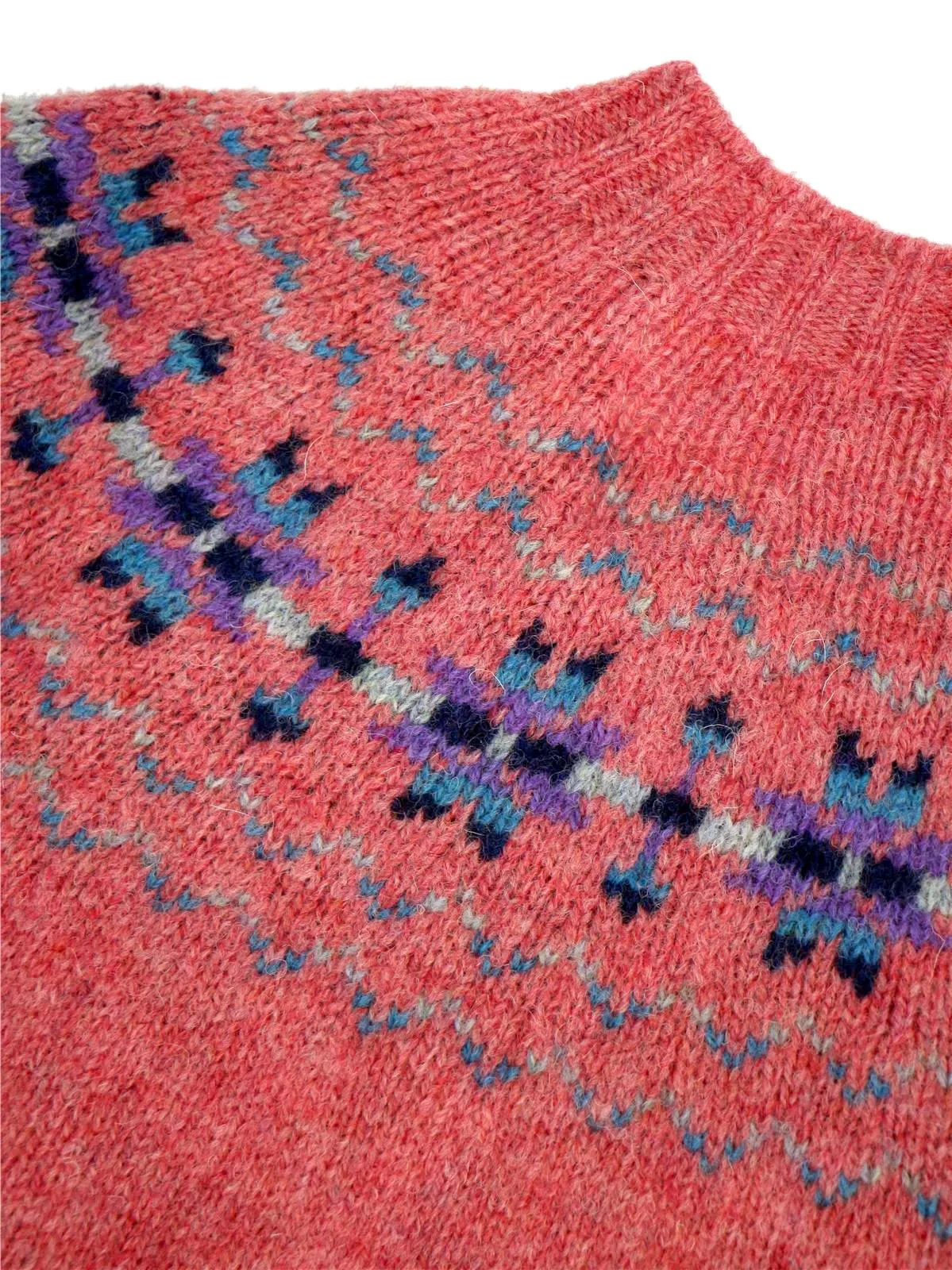 Fairisle 40s Style Pure Scottish Wool Jumper in Rosebud Pink