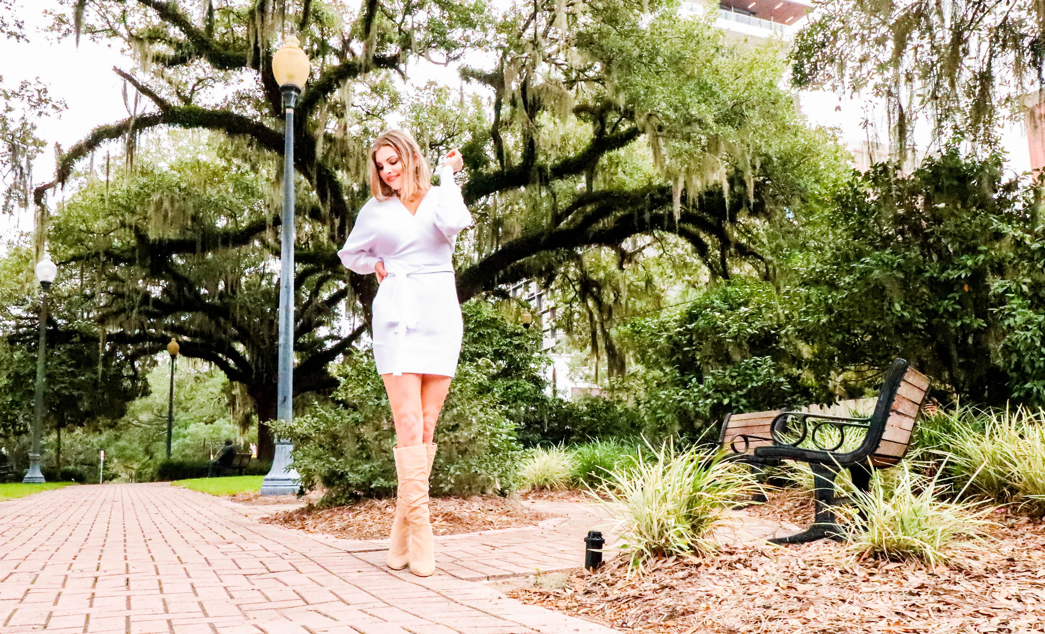Faux Wrap Sweater Dress w/Belt