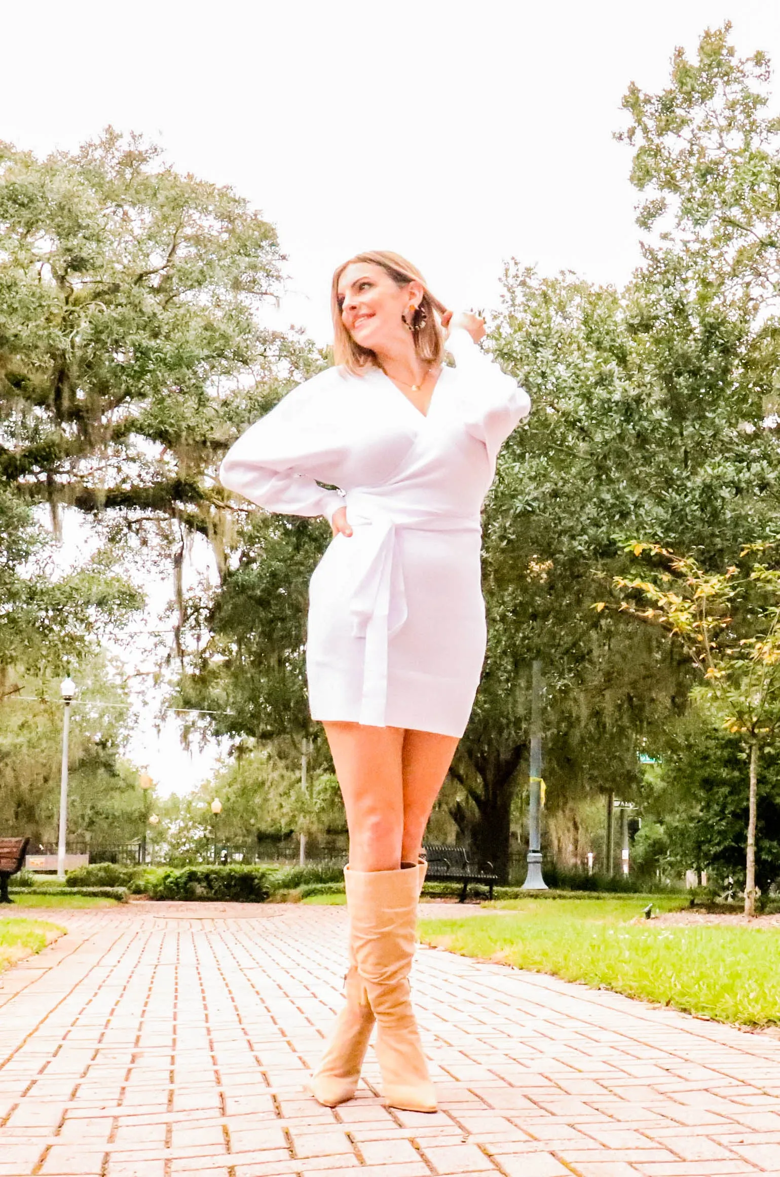 Faux Wrap Sweater Dress w/Belt