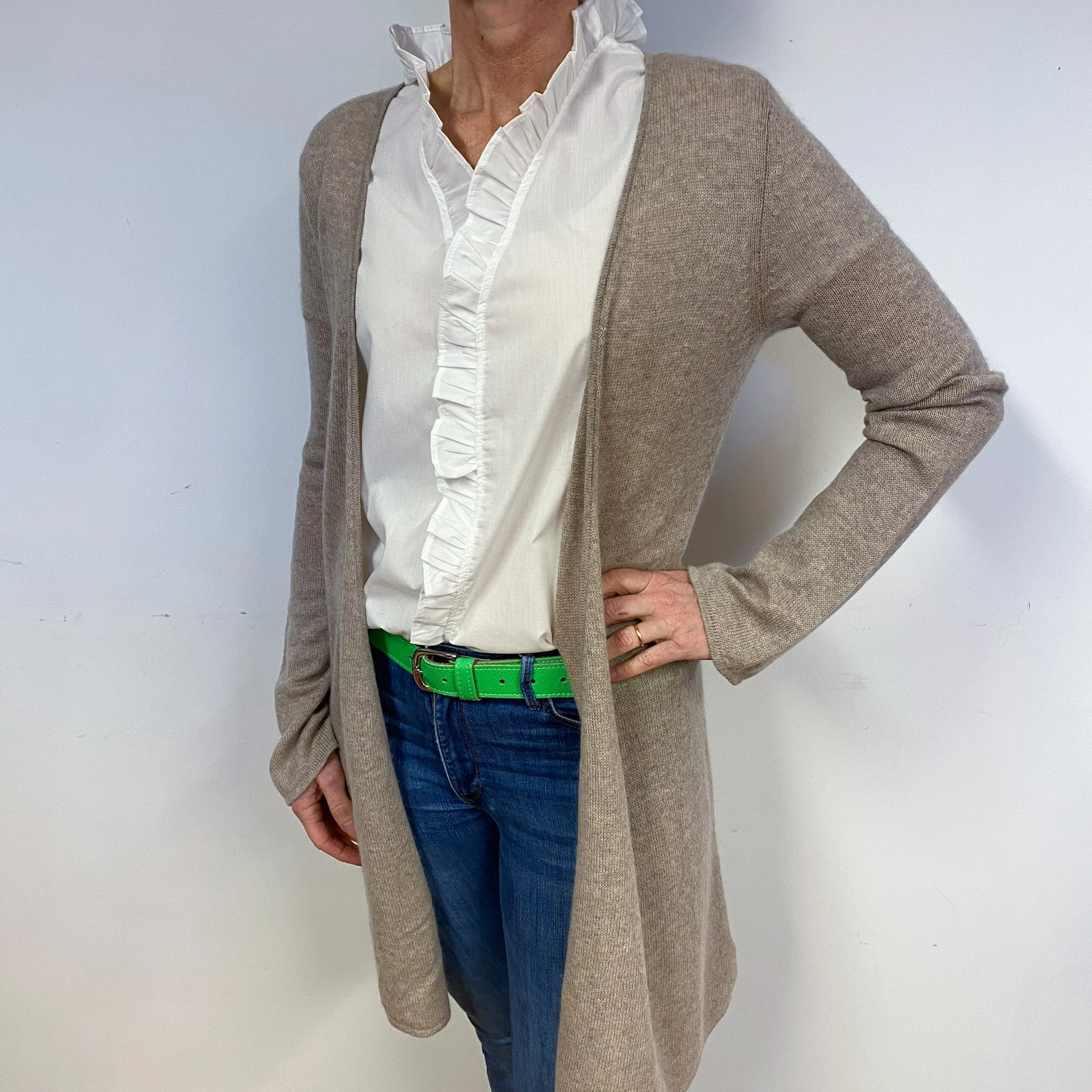 Fawn Brown Cashmere Edge to Edge Cardigan Medium