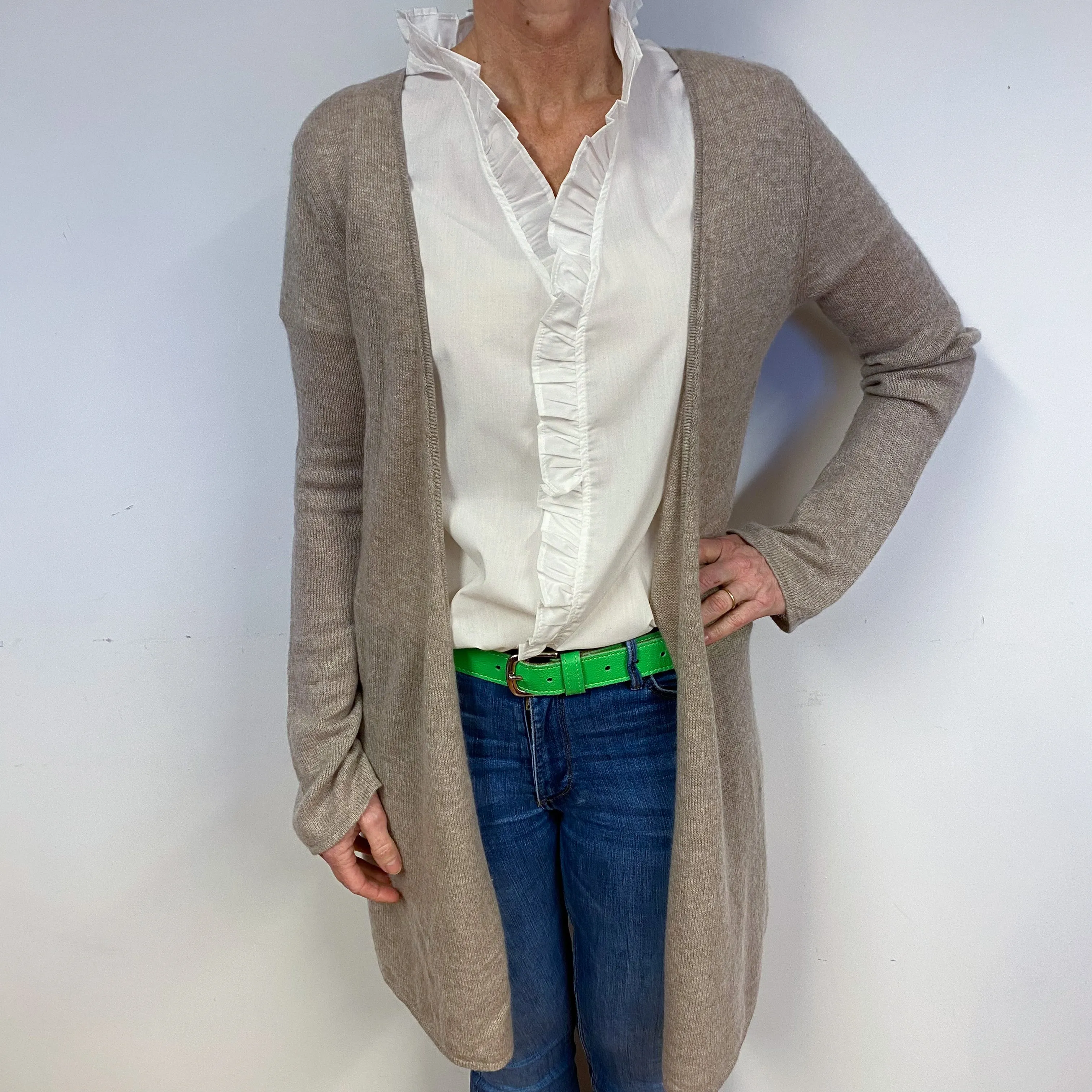 Fawn Brown Cashmere Edge to Edge Cardigan Medium