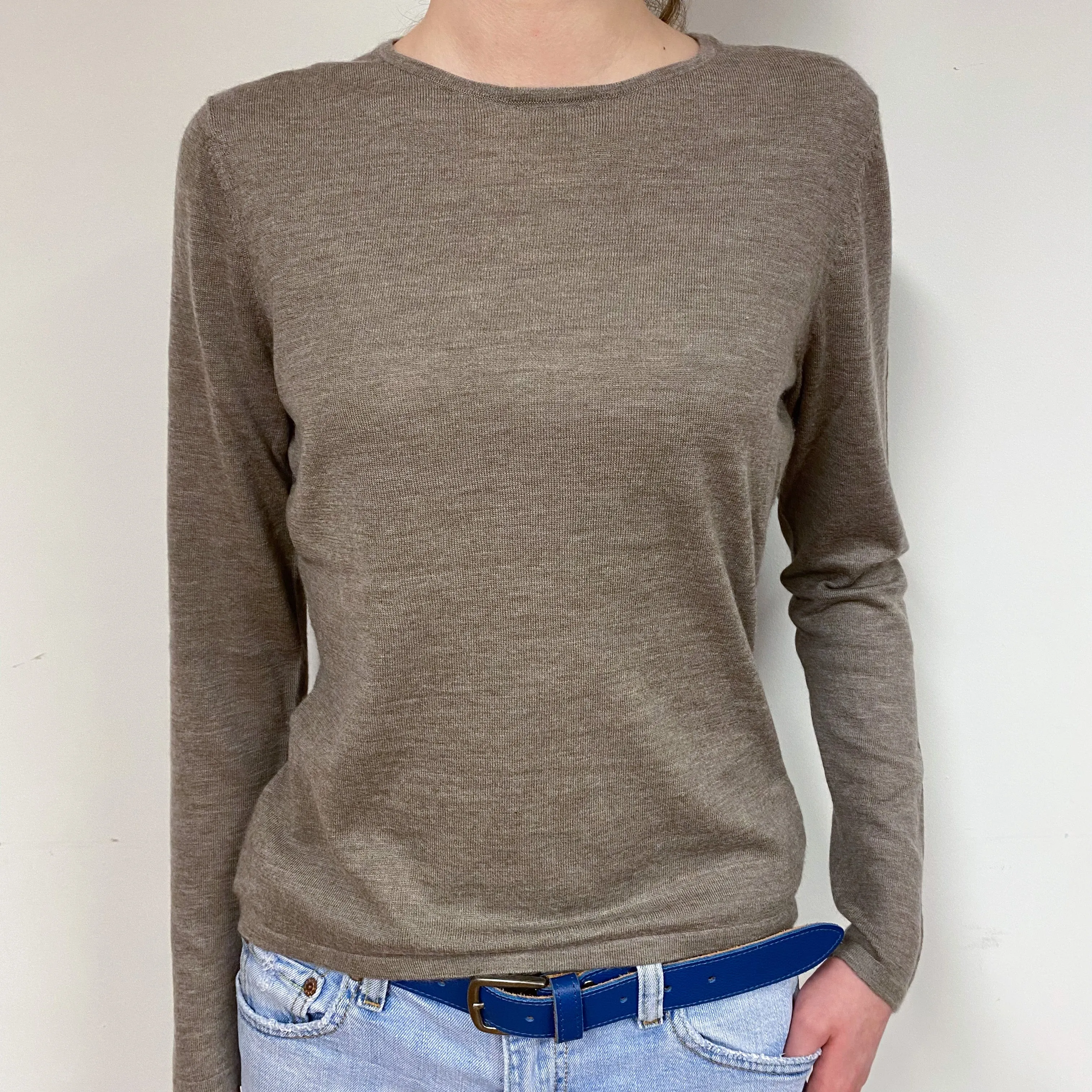 Fine Knit Brown Cashmere Crew Neck Jumper Extra Small