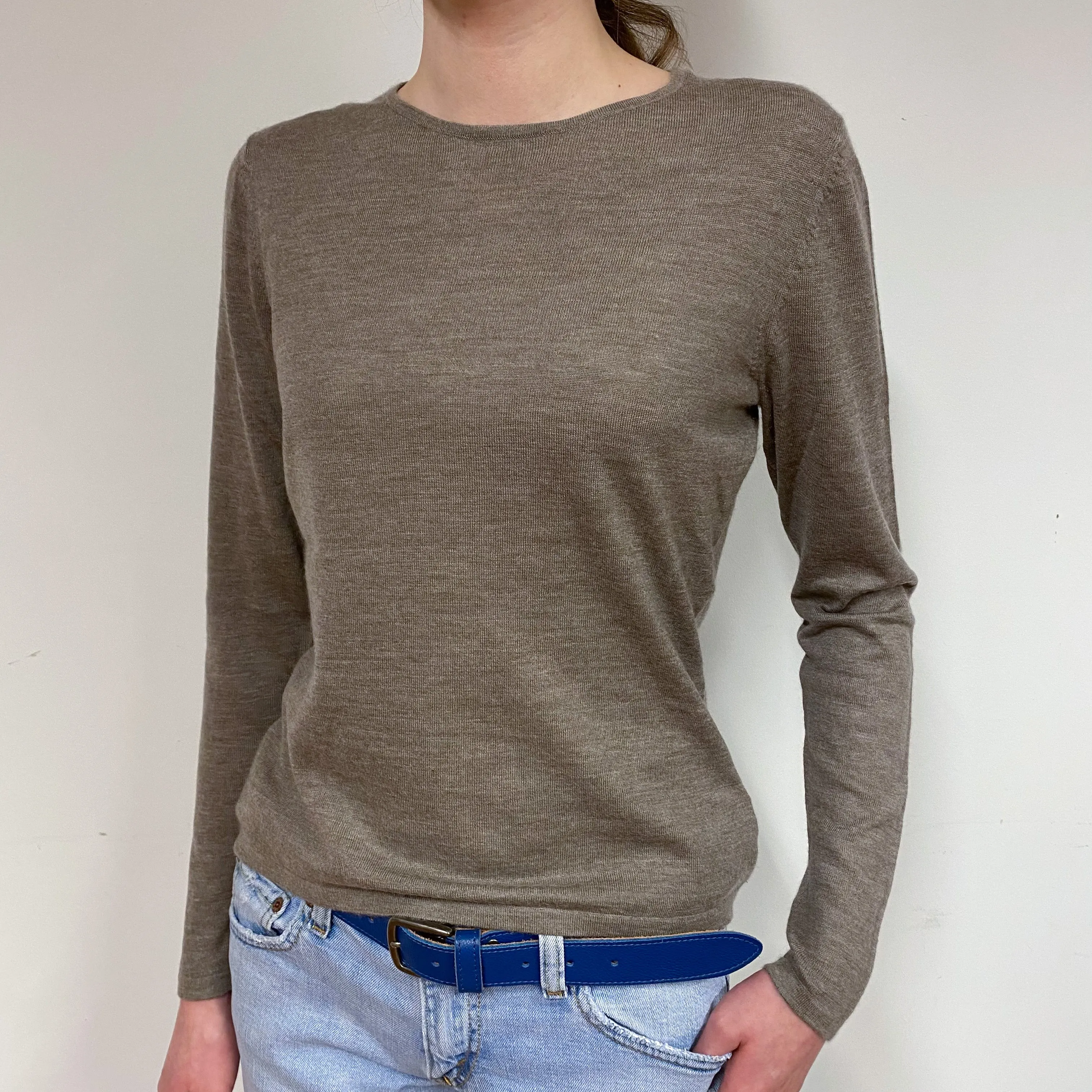 Fine Knit Brown Cashmere Crew Neck Jumper Extra Small