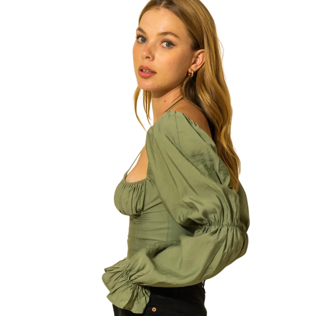 Forget Me Not Crop Top - Olive