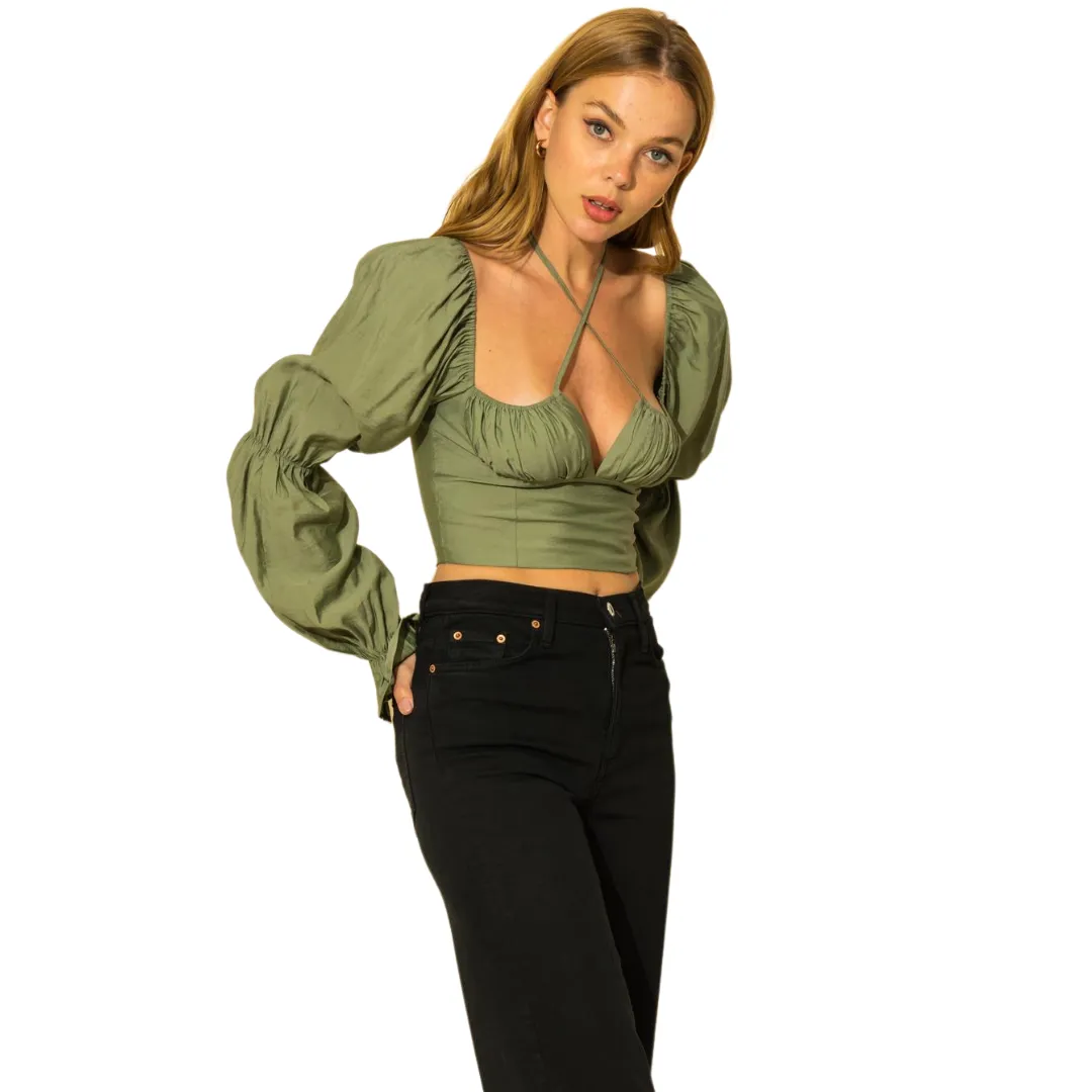Forget Me Not Crop Top - Olive