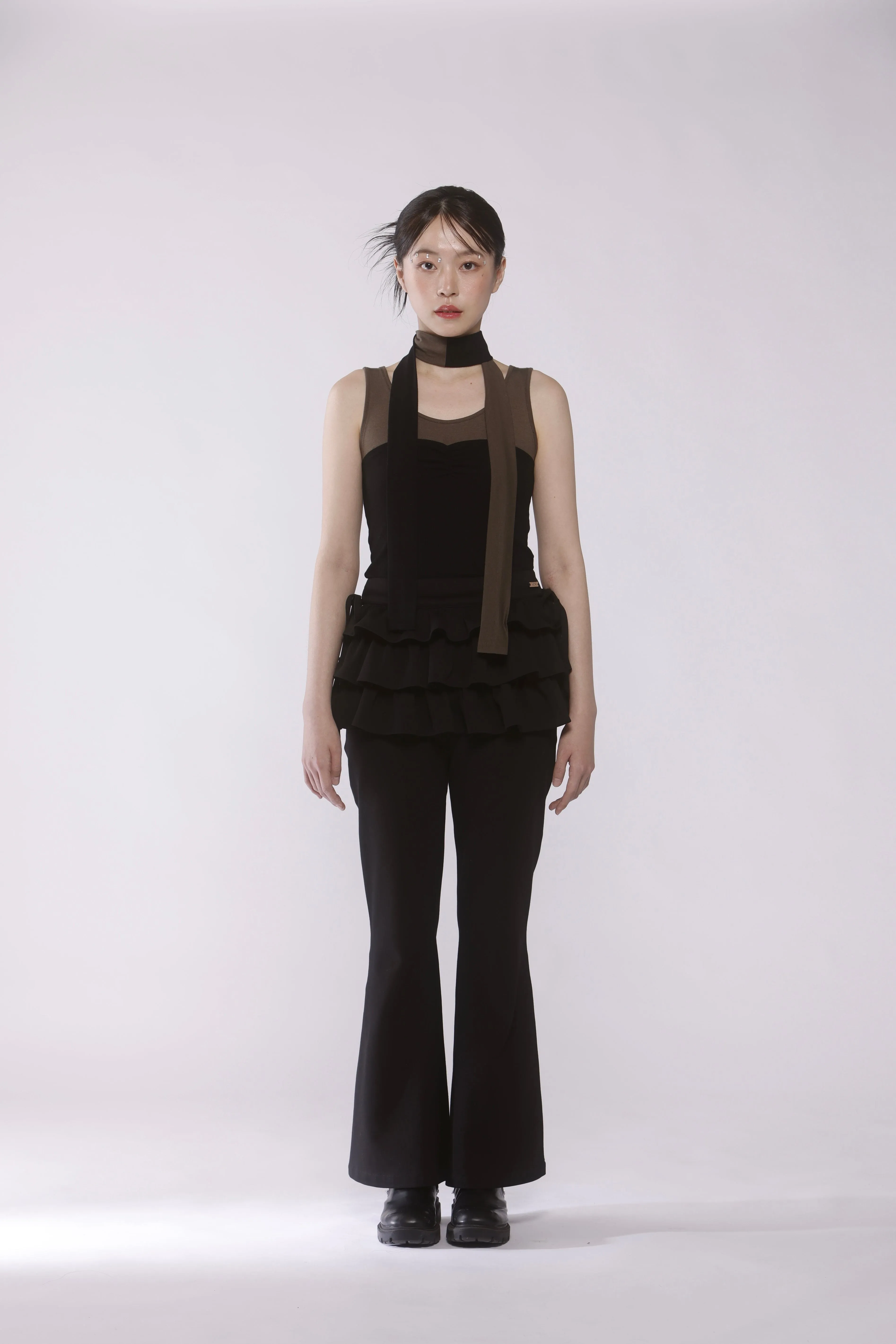 Frill skirt layered pants