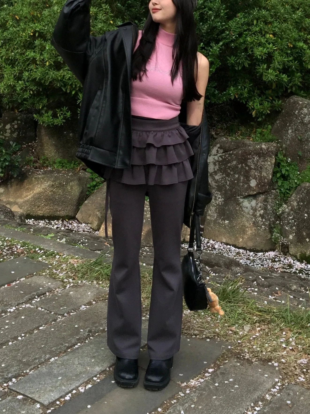 Frill skirt layered pants