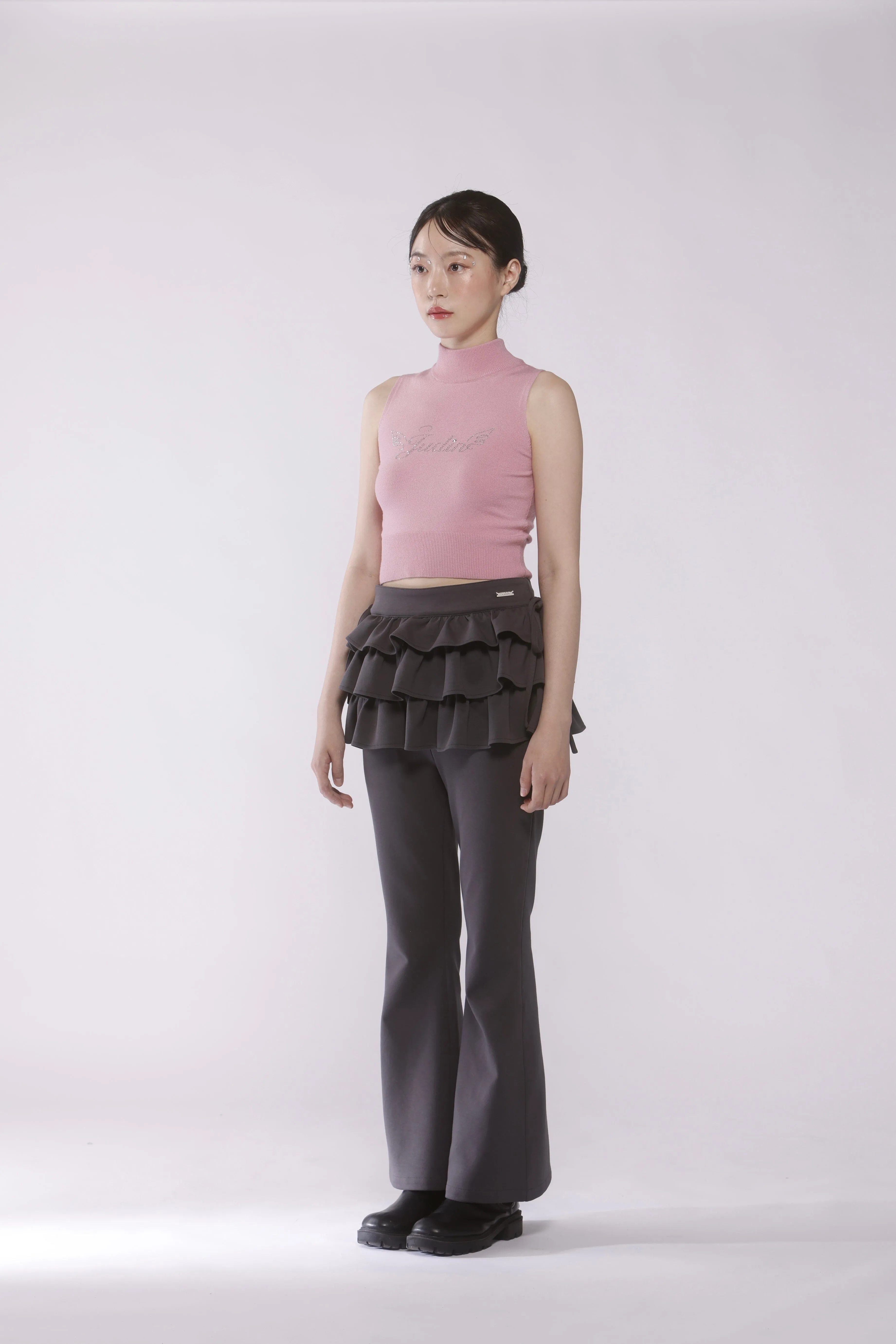 Frill skirt layered pants
