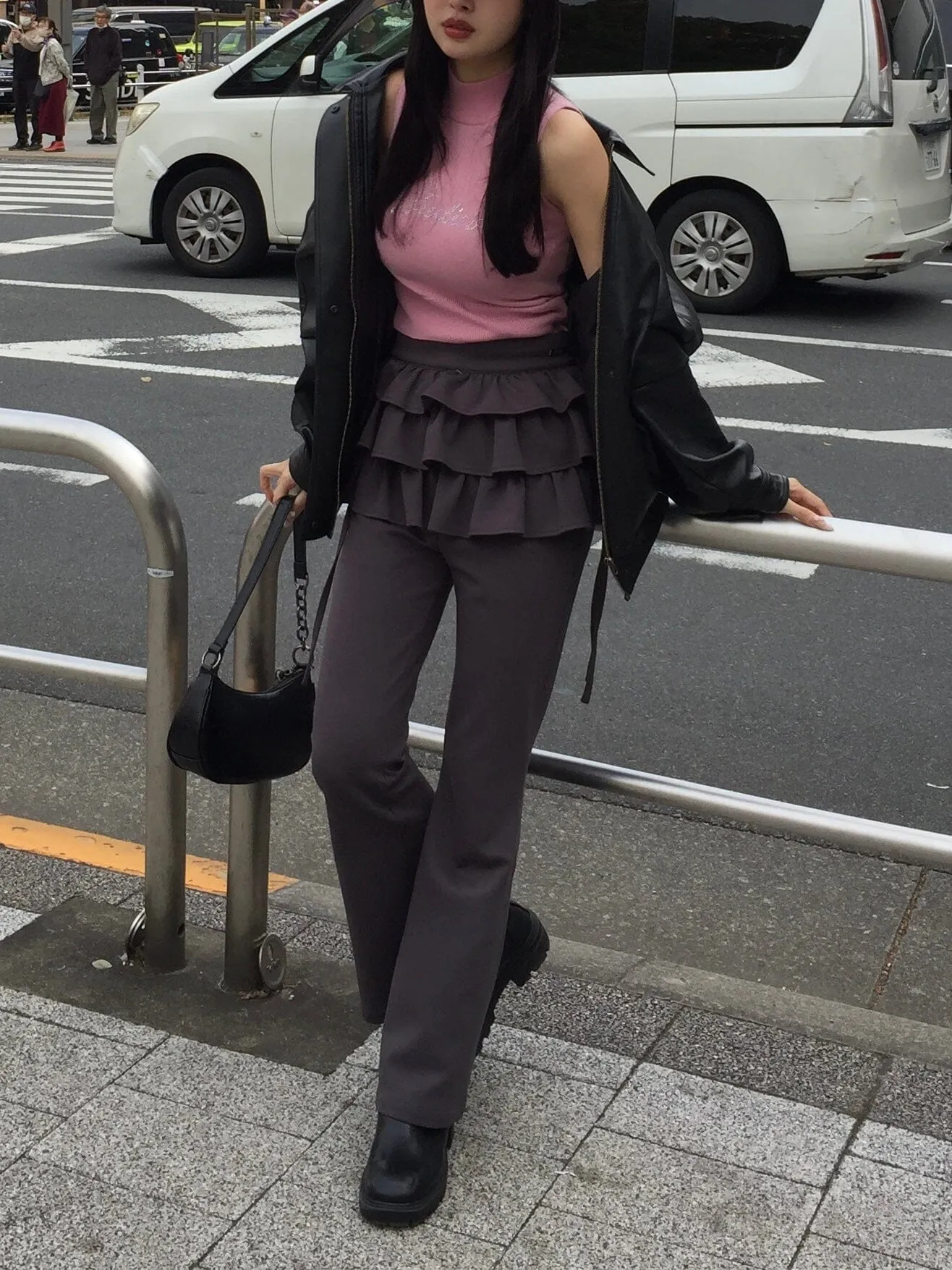 Frill skirt layered pants