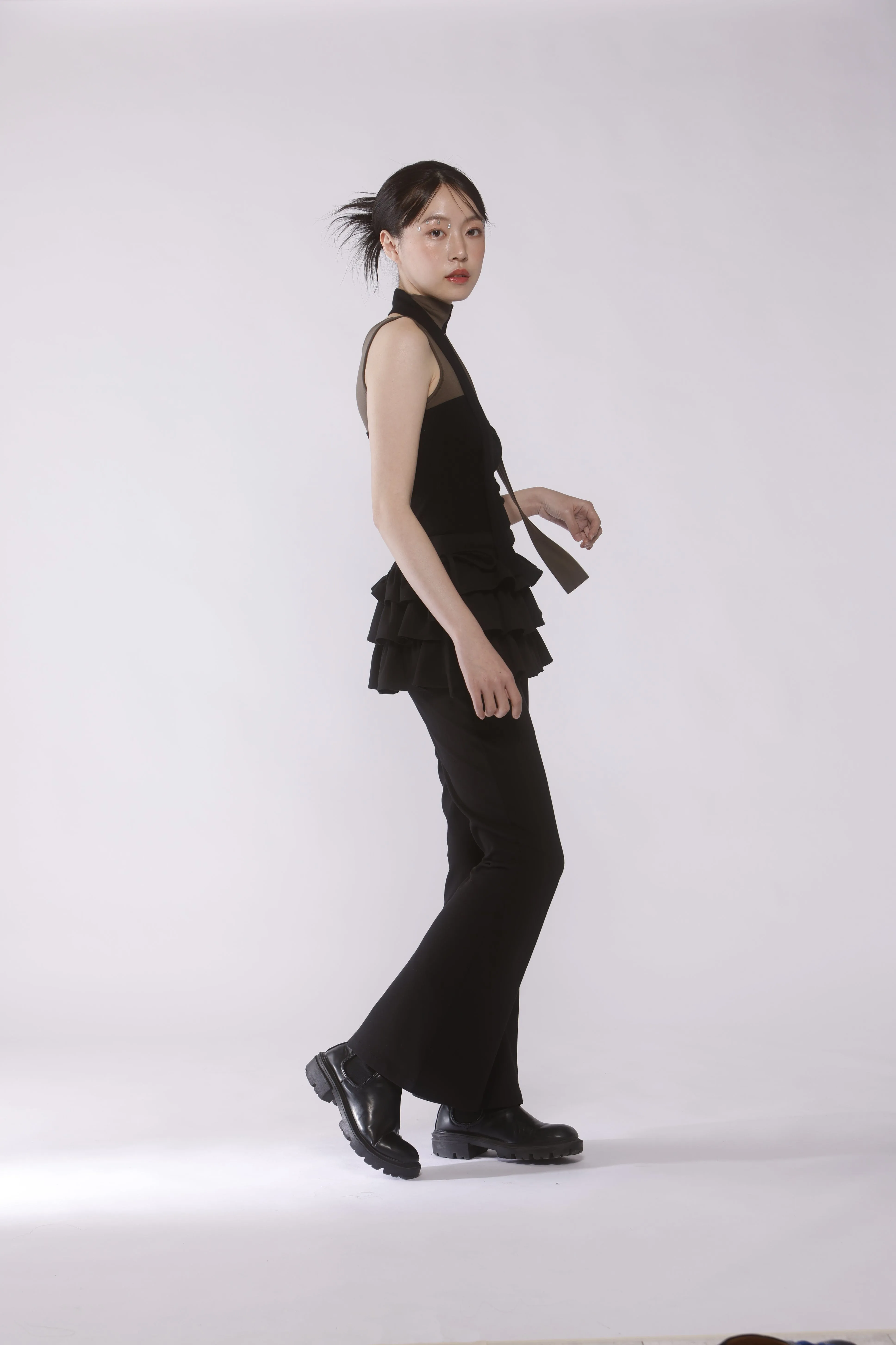 Frill skirt layered pants