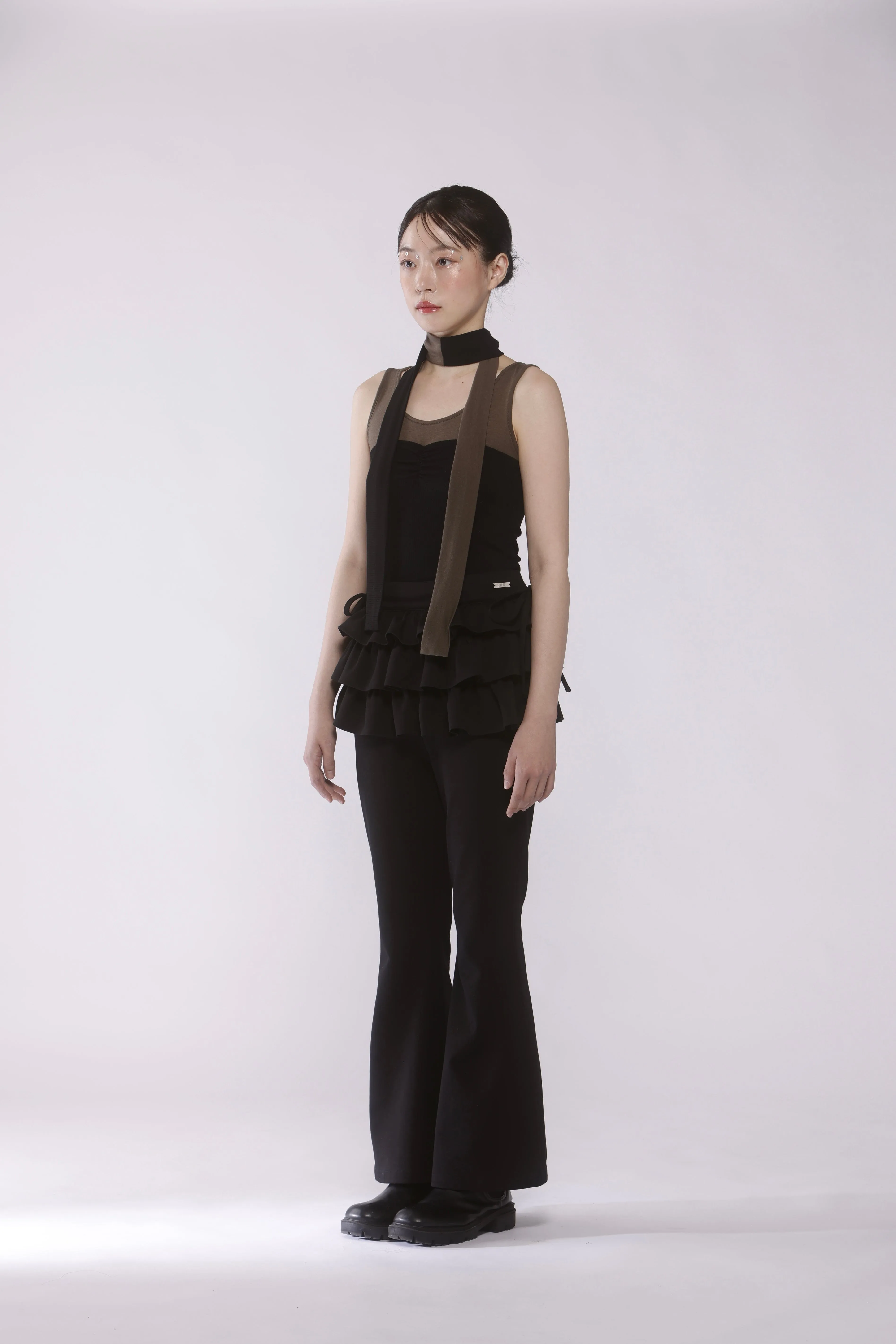 Frill skirt layered pants