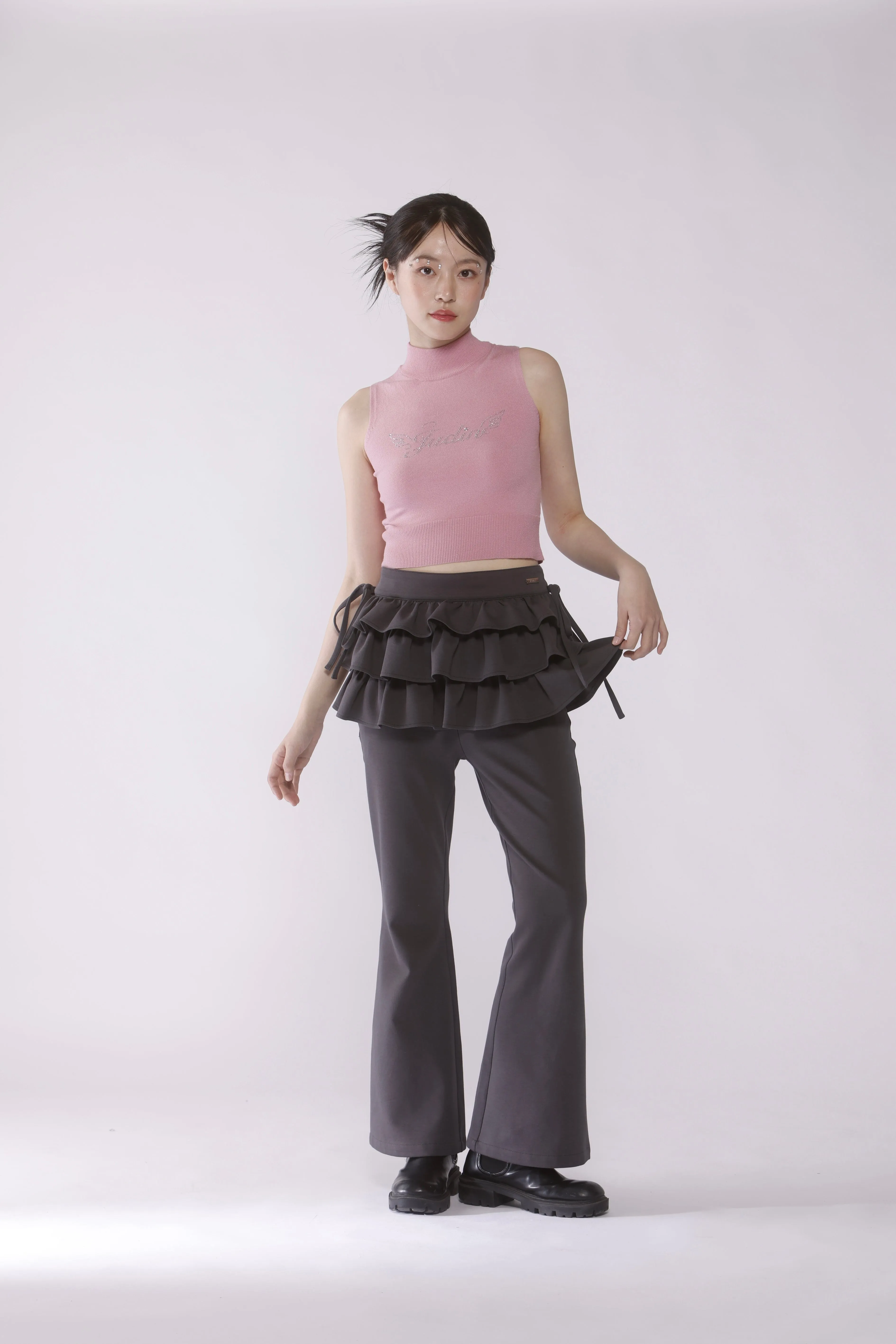 Frill skirt layered pants