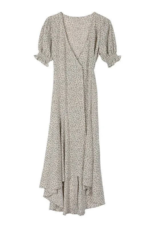 Green Floral V-Neck Wrap Dress