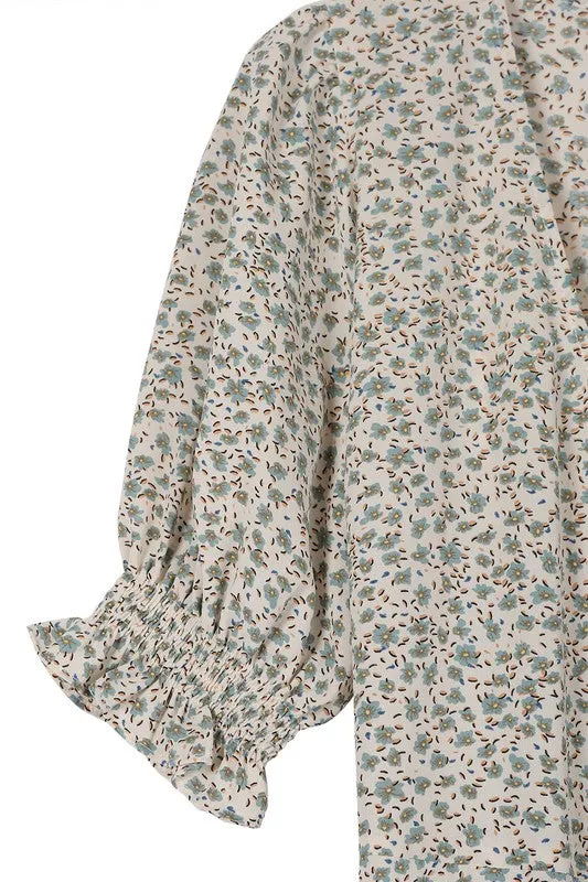 Green Floral V-Neck Wrap Dress
