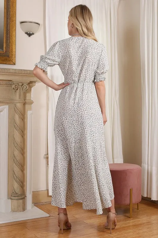 Green Floral V-Neck Wrap Dress