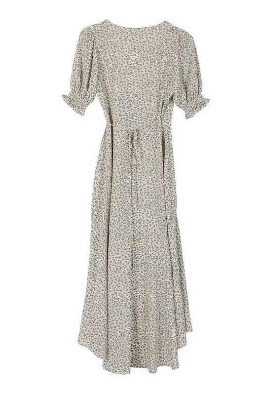 Green Floral V-Neck Wrap Dress