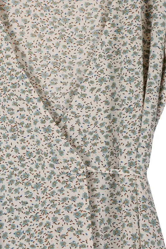 Green Floral V-Neck Wrap Dress