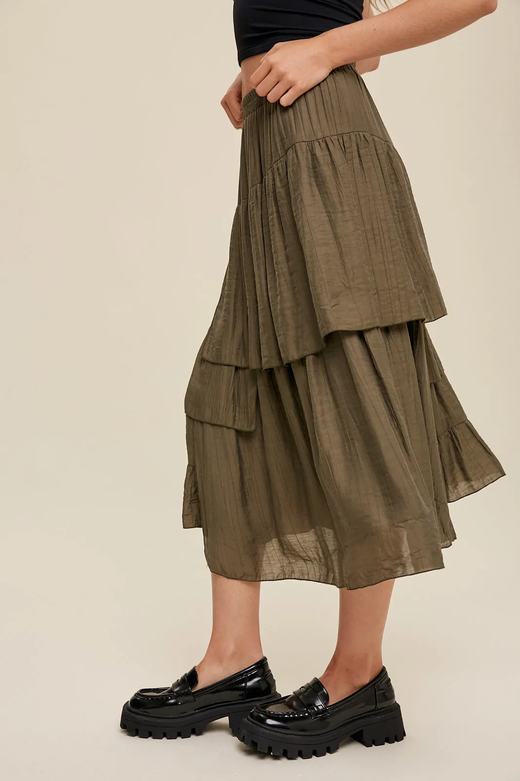 High Waist Asymmetrical Layered Maxi Skirt
