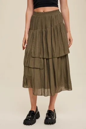 High Waist Asymmetrical Layered Maxi Skirt