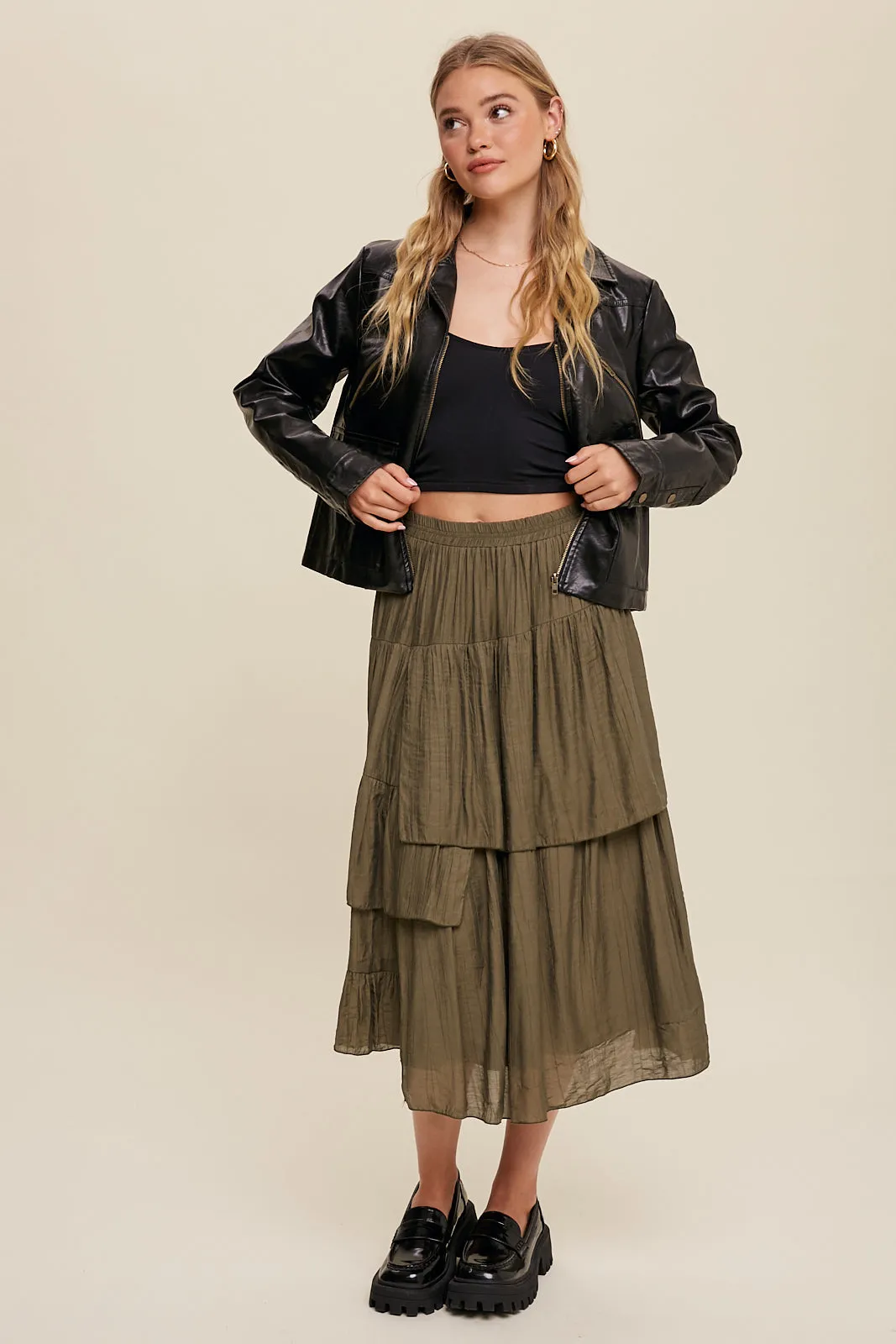 High Waist Asymmetrical Layered Maxi Skirt