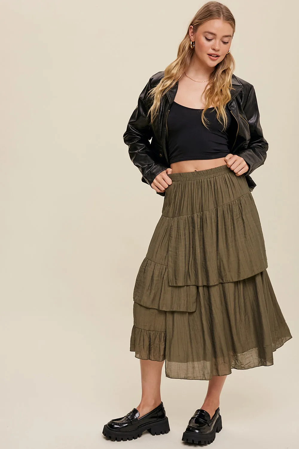 High Waist Asymmetrical Layered Maxi Skirt