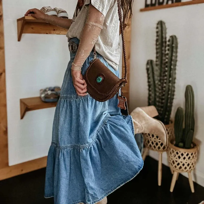 High-Waist Layered Denim Skirt