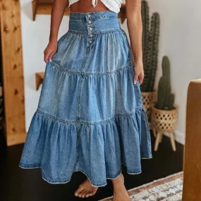 High-Waist Layered Denim Skirt