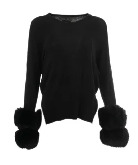 Izaak Azanei Black Jumper with Fur Cuff Sleeves  ALC1901