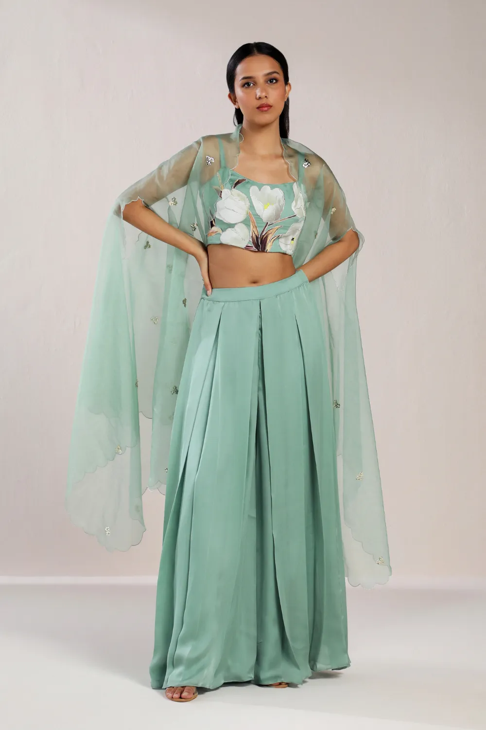 Khushnaz Turner in APPLIQUE FLORAL TOP AND PLEATED PLAZZO