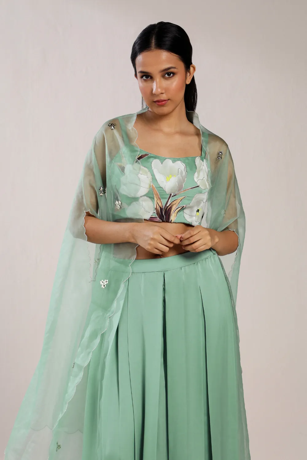 Khushnaz Turner in APPLIQUE FLORAL TOP AND PLEATED PLAZZO