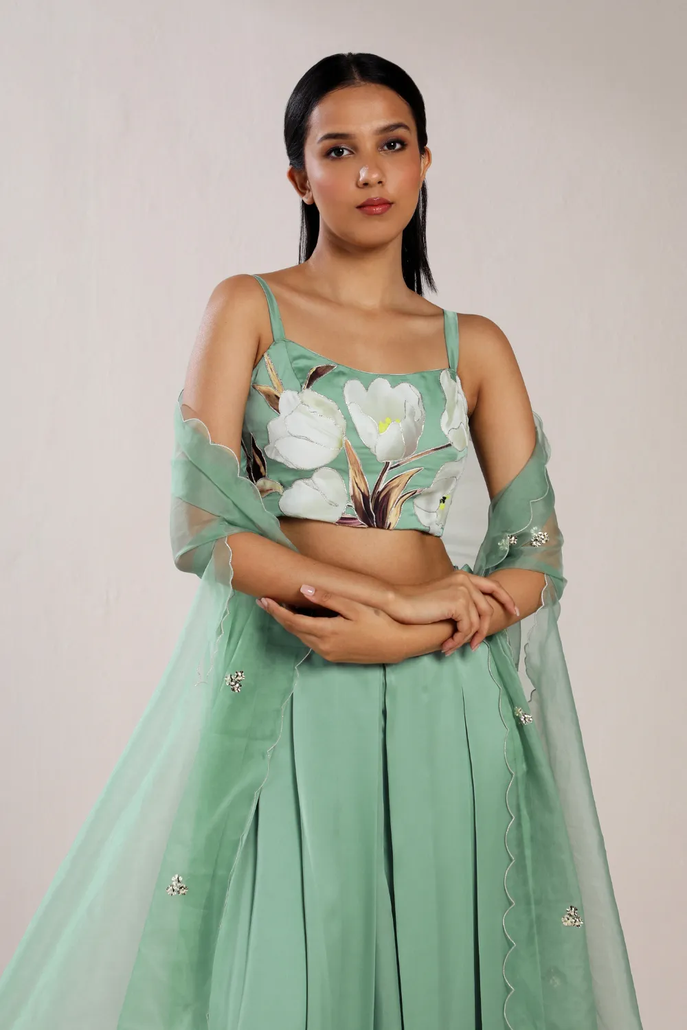 Khushnaz Turner in APPLIQUE FLORAL TOP AND PLEATED PLAZZO