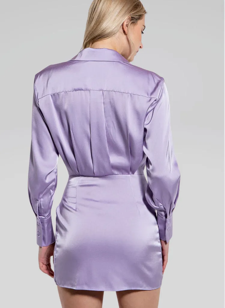 Lavender Haze Satin Wrap Dress