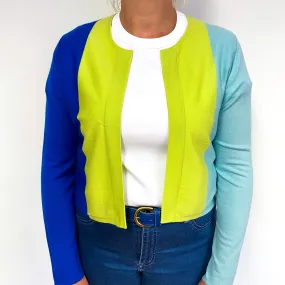 Lime Green and Blue Cashmere Fine Knit Cardigan Large