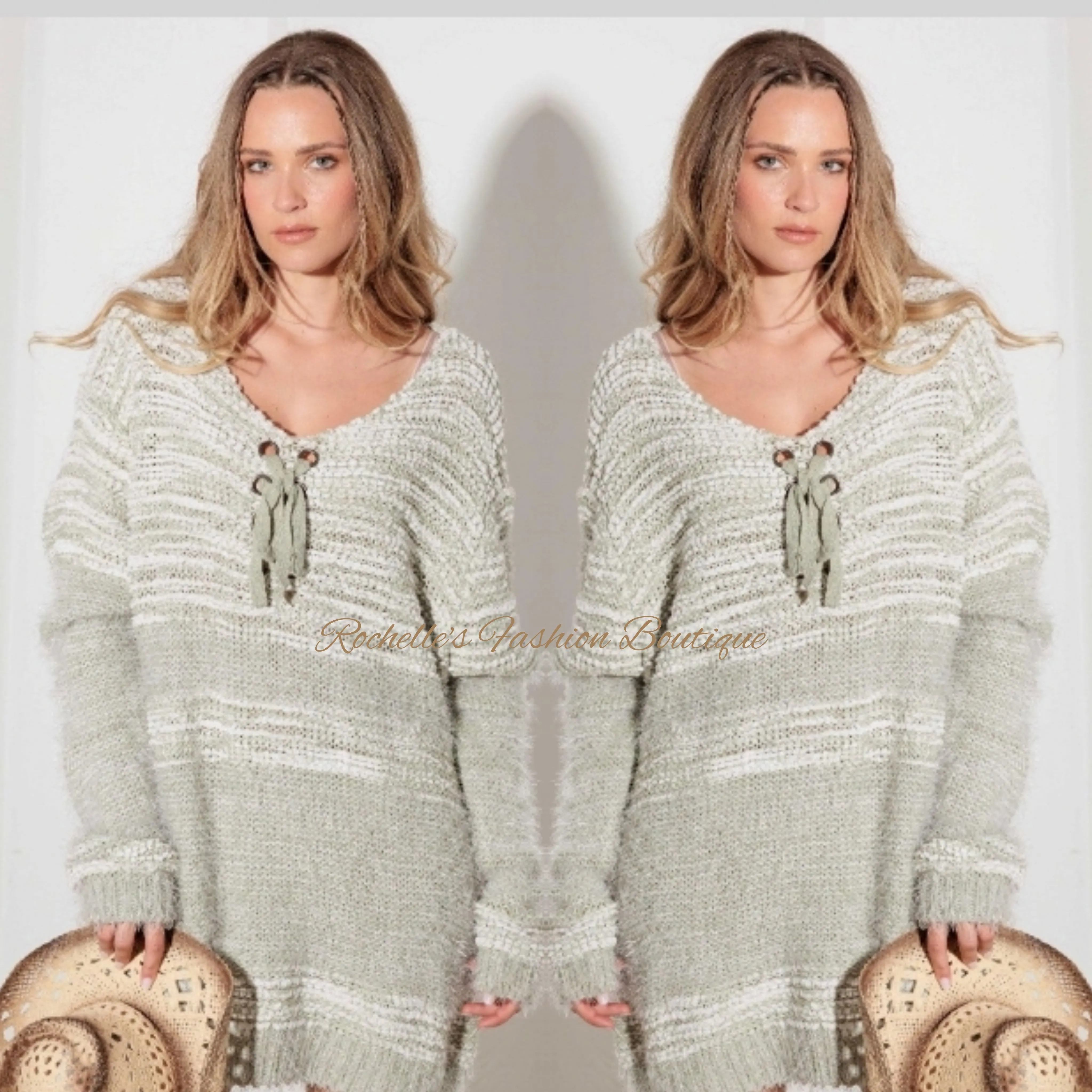 Lit Green Front Tie Tunic Sweater Dress