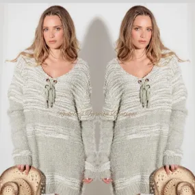 Lit Green Front Tie Tunic Sweater Dress