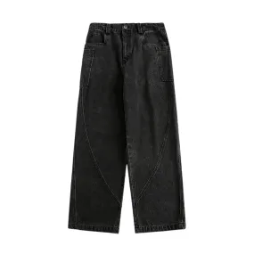 Loose fit washed denim curve seams jean
