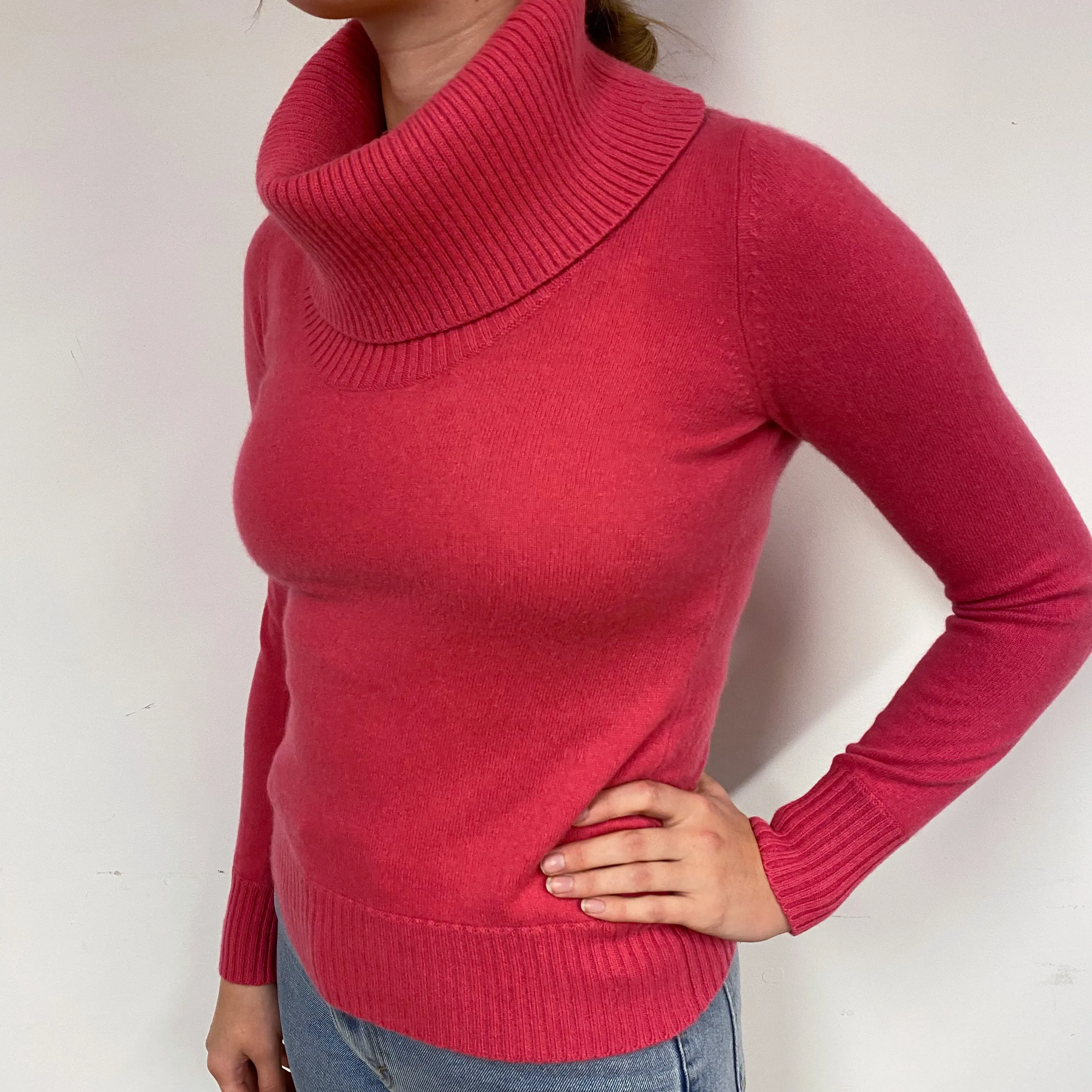 Lupin Pink Cashmere Polo Neck Jumper Small