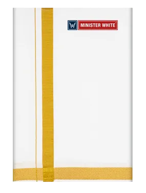 Mens Cotton White Double Layered Dhoti with 1" Gold Jari Border - Omkar