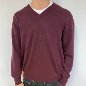 Men’s Mulberry Purple Cashmere V-Neck Jumper Medium