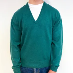 Men's Vintage Scottish Emerald Green Cashmere V-Neck Jumper Small