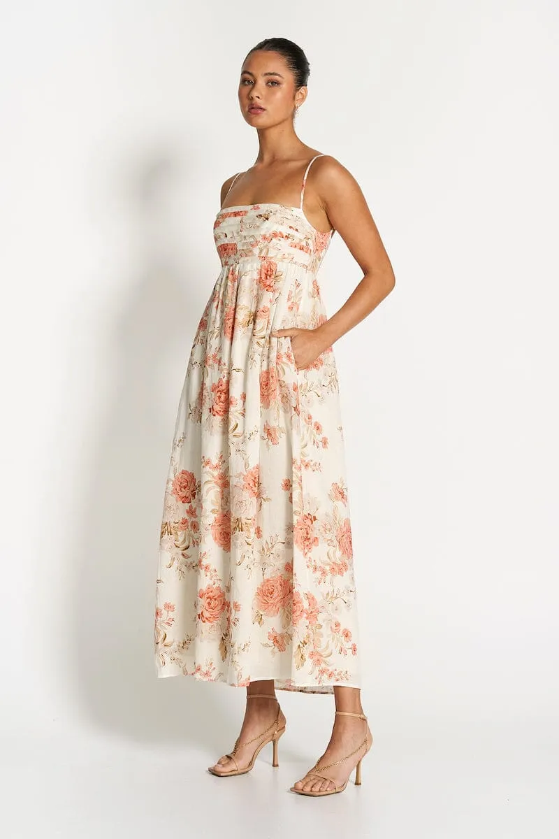 Mila Babydoll Midi Dress ROSE FLORAL Sofia