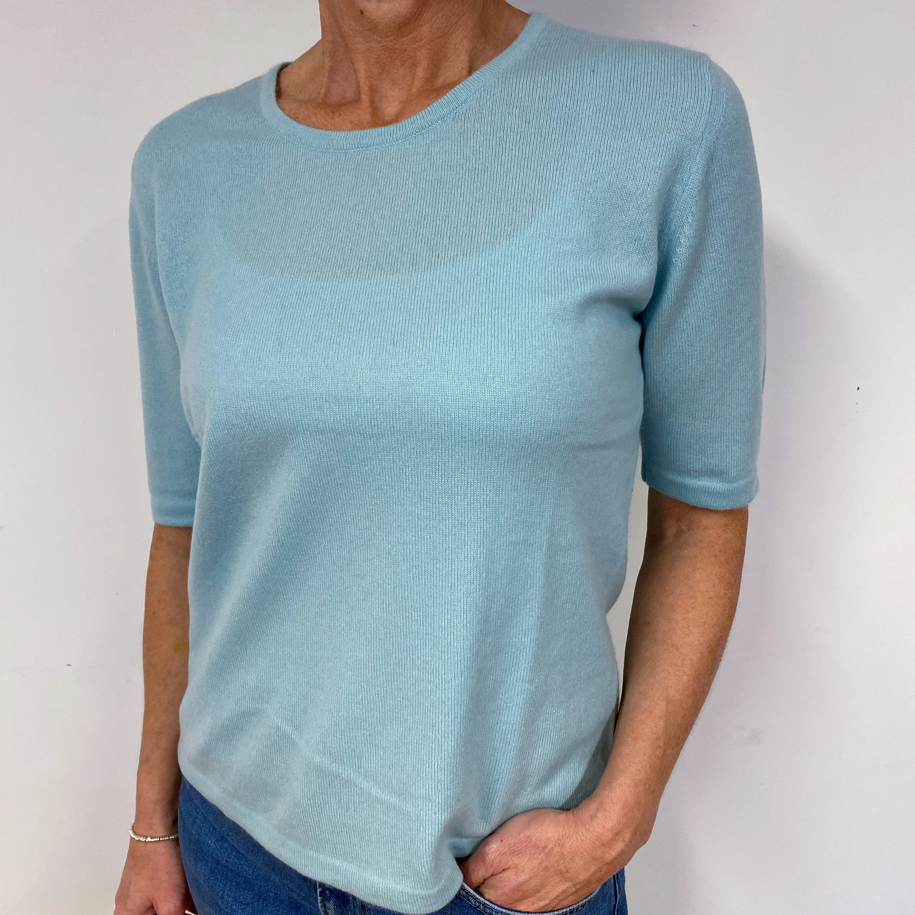 Mint Green Short Sleeved Cashmere Crew Neck Jumper
