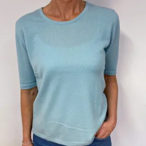 Mint Green Short Sleeved Cashmere Crew Neck Jumper