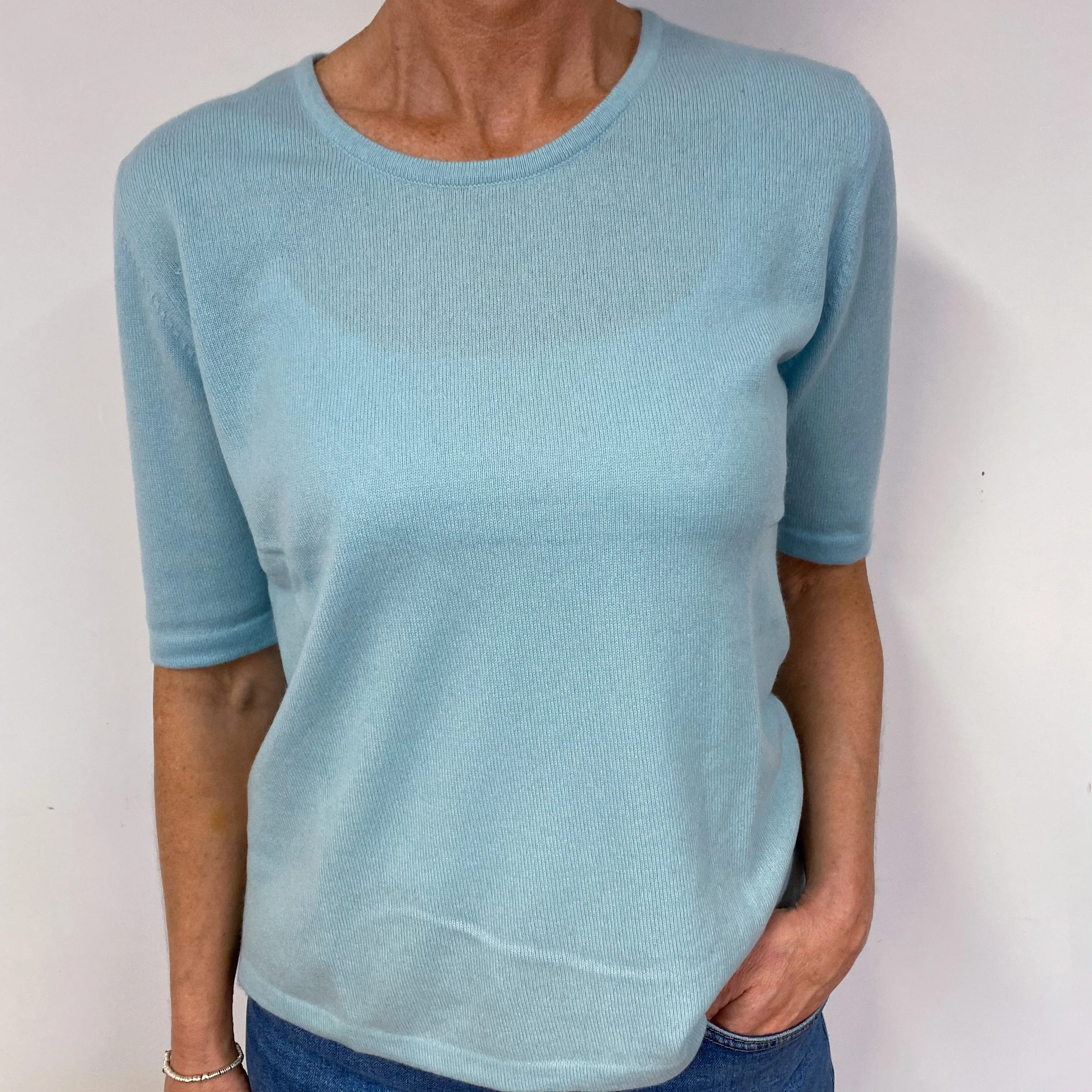 Mint Green Short Sleeved Cashmere Crew Neck Jumper