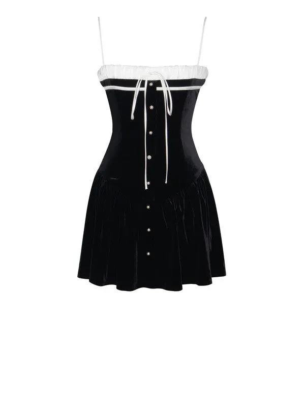 Miss. Circle Olya Black and White Velvet A Line Corset Dress