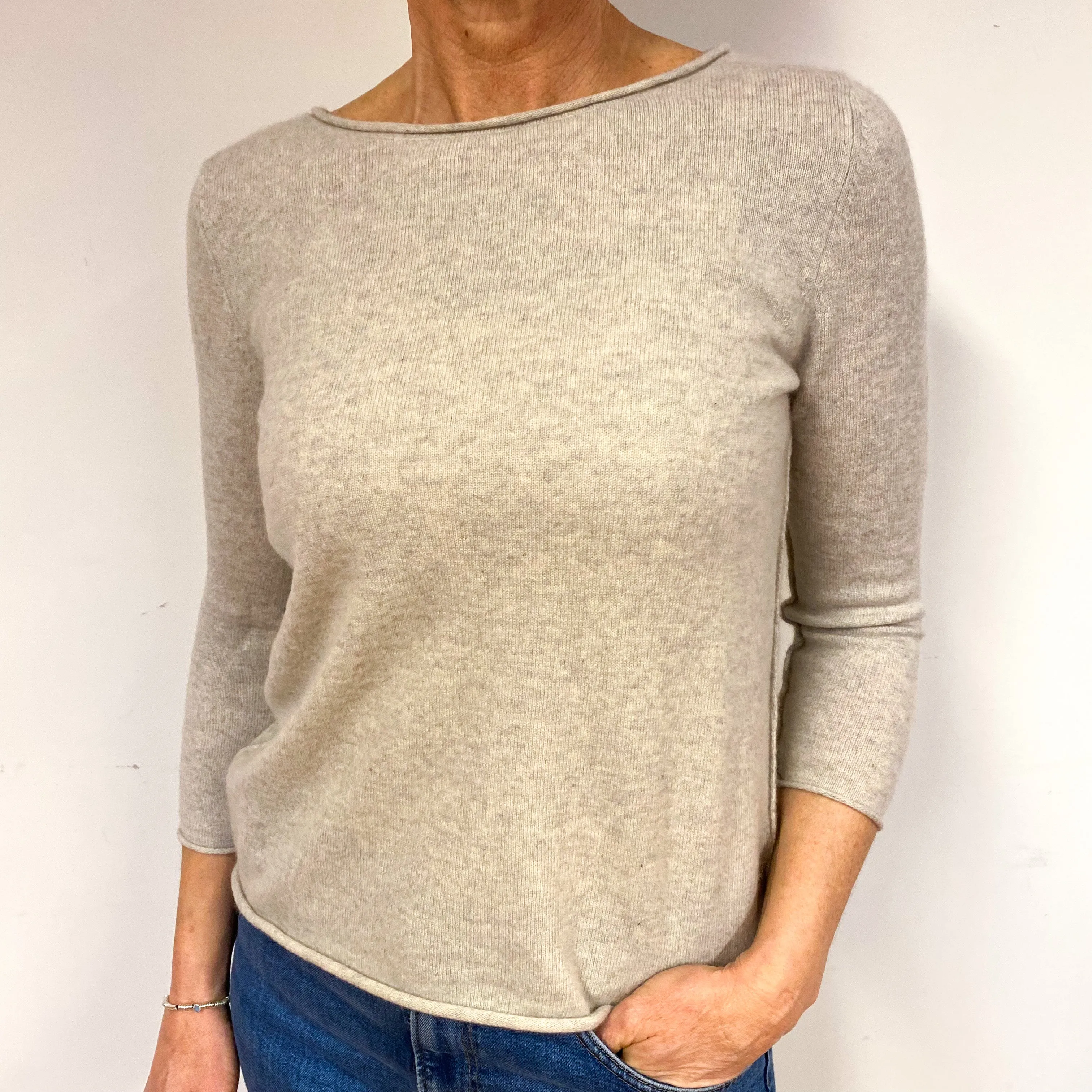 Mist Grey Skull Motif Cashmere Crew Neck Jumper Medium